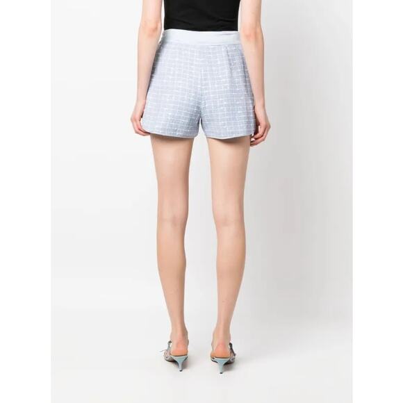 RTR Emporio Armani Sz 44 / Large Blue Boucle Gathered Pull-On Shorts  tweed - Picture 2 of 7